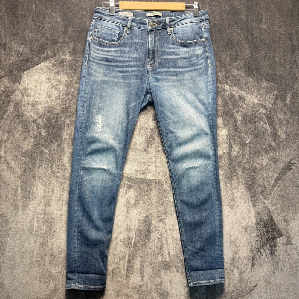 Vigoss Jeans Womens 29 Blue Cotton Blend Marley Skinny Mid Rise Distressed Denim